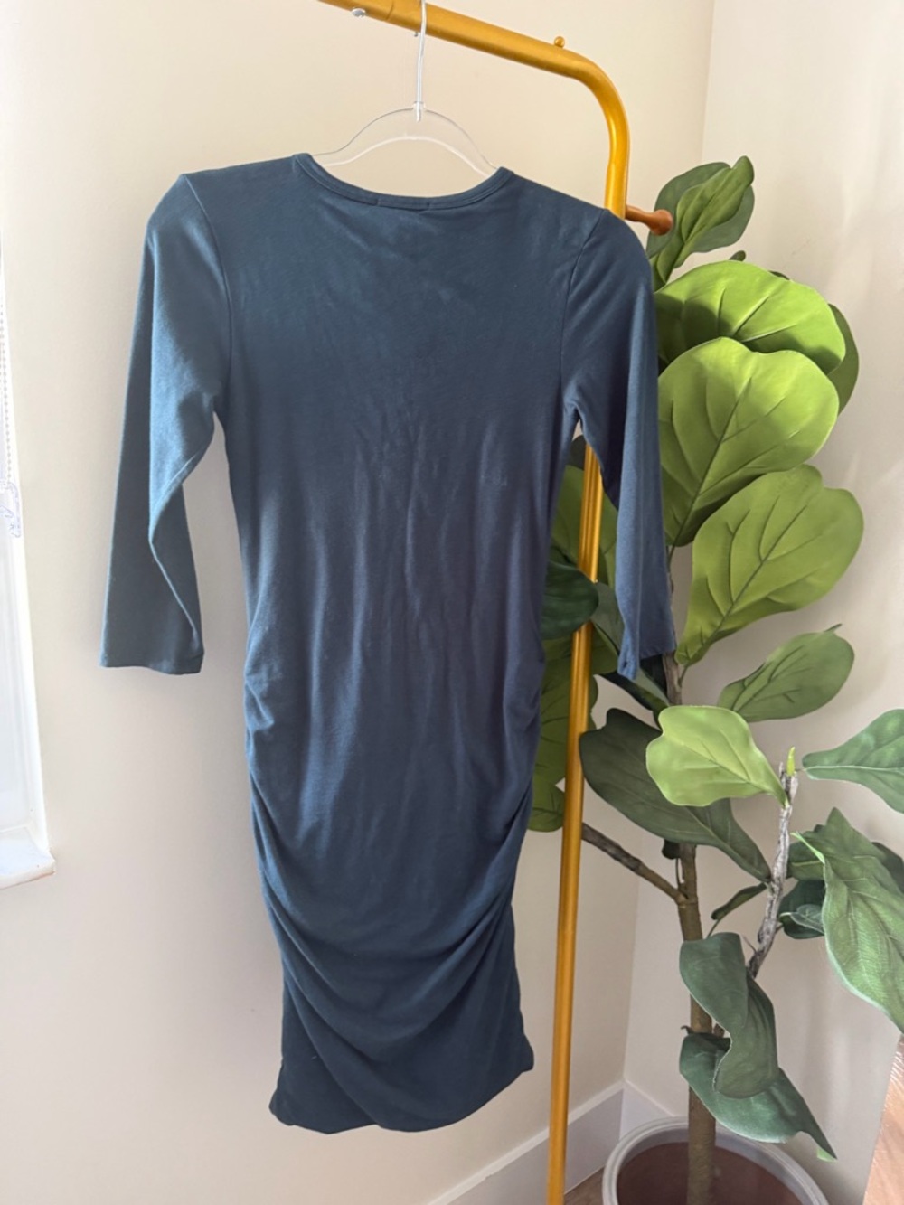 James Perse Navy Midi Ruched-Side Bodycon Dress